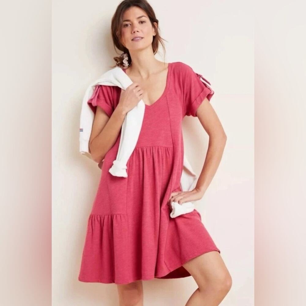 Anthropologie Saturday Sunday Kathie Flounced Mini Dress Pink Red-Small